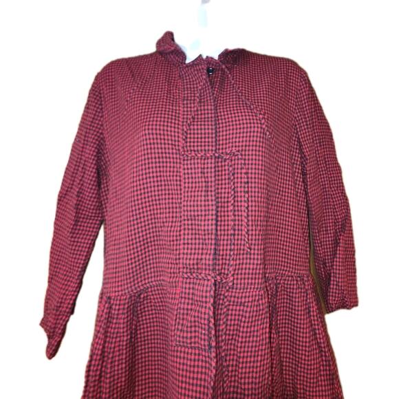 EUC Toast Red And Black Checkered Midi Peasant Dress Sz 10 - Picture 2 of 6
